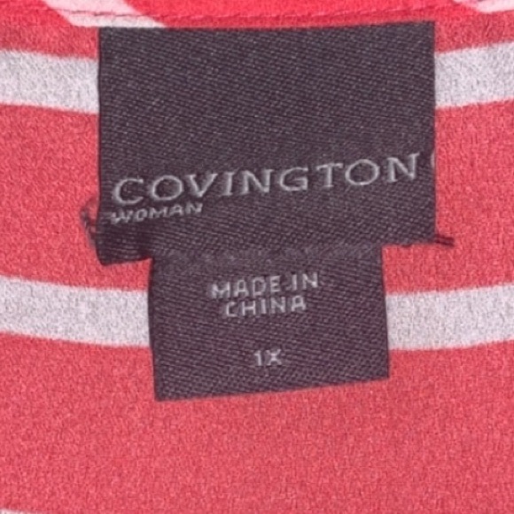 SIZE 1X Pink and White Striped Blouse - Picture 3 of 5